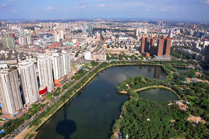 Liaoning, Shenyang, modern housing, lake