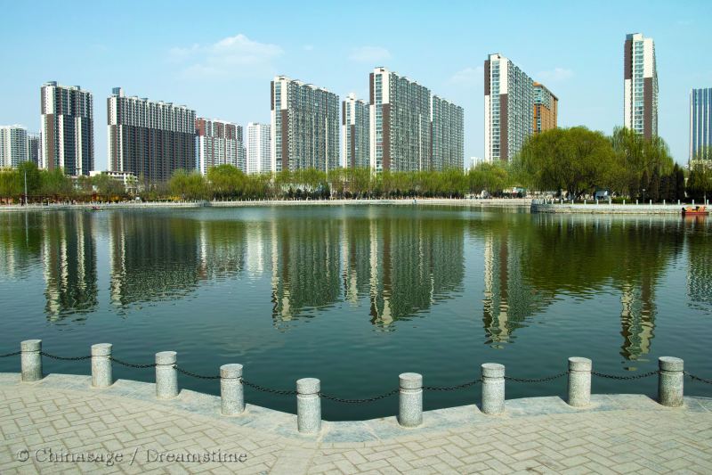 Shanxi, Taiyuan, lake, modern housing