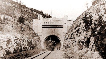 Manchuria, tunnel, railway, steam train