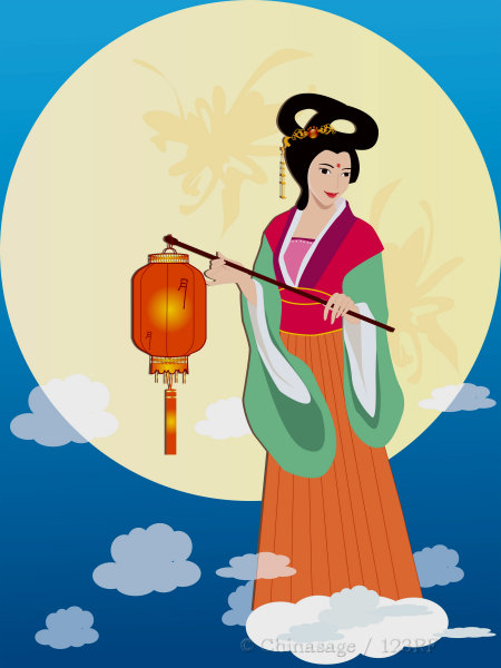 Mid autumn festival, cartoon, moon, Chang'E