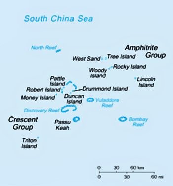 Paracel islands, South China Sea, map