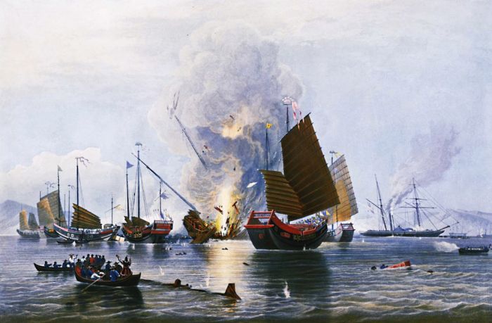 opium war, sea battle, junk, boat, ship