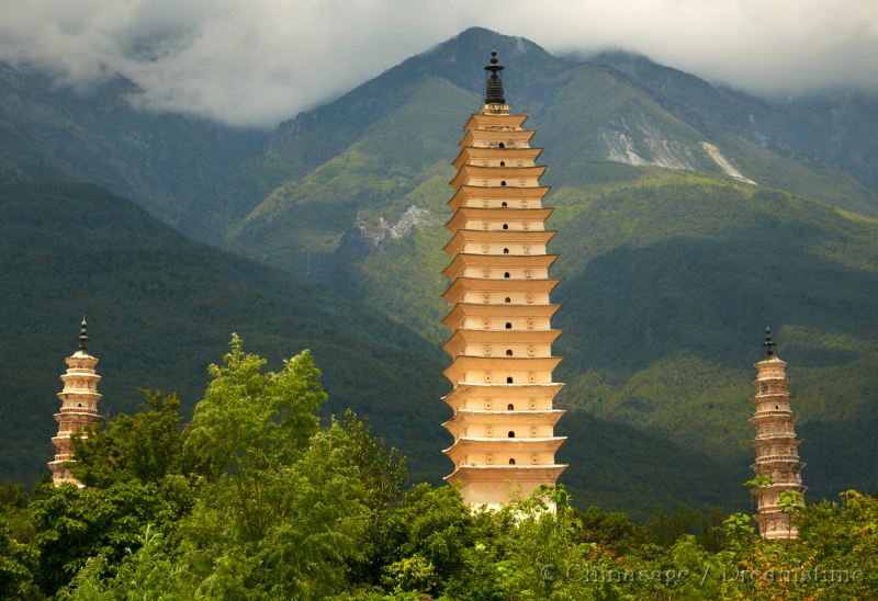 Yunnan, pagoda, mountains