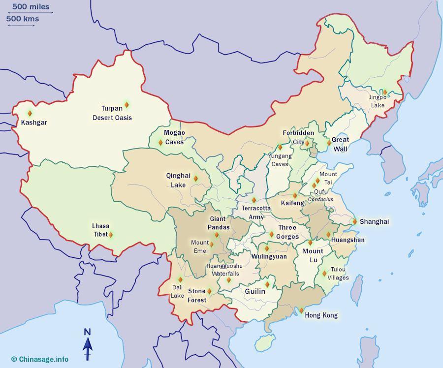 Map of China's sight-seeing destinations