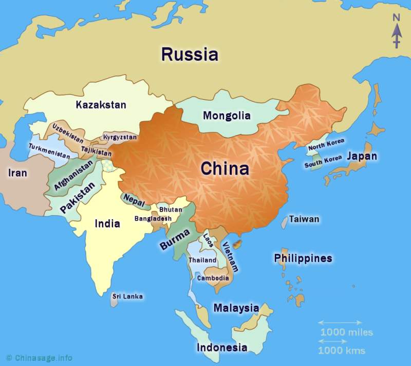 Map of all China's Neighbouring Countries