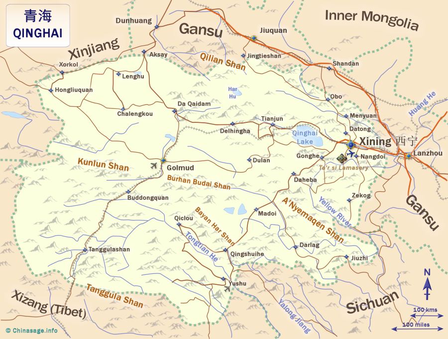 Map of Qinghai,Qinghai province map
