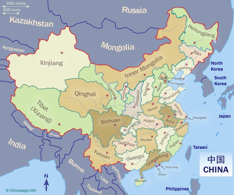 Map of all Chinese provinces